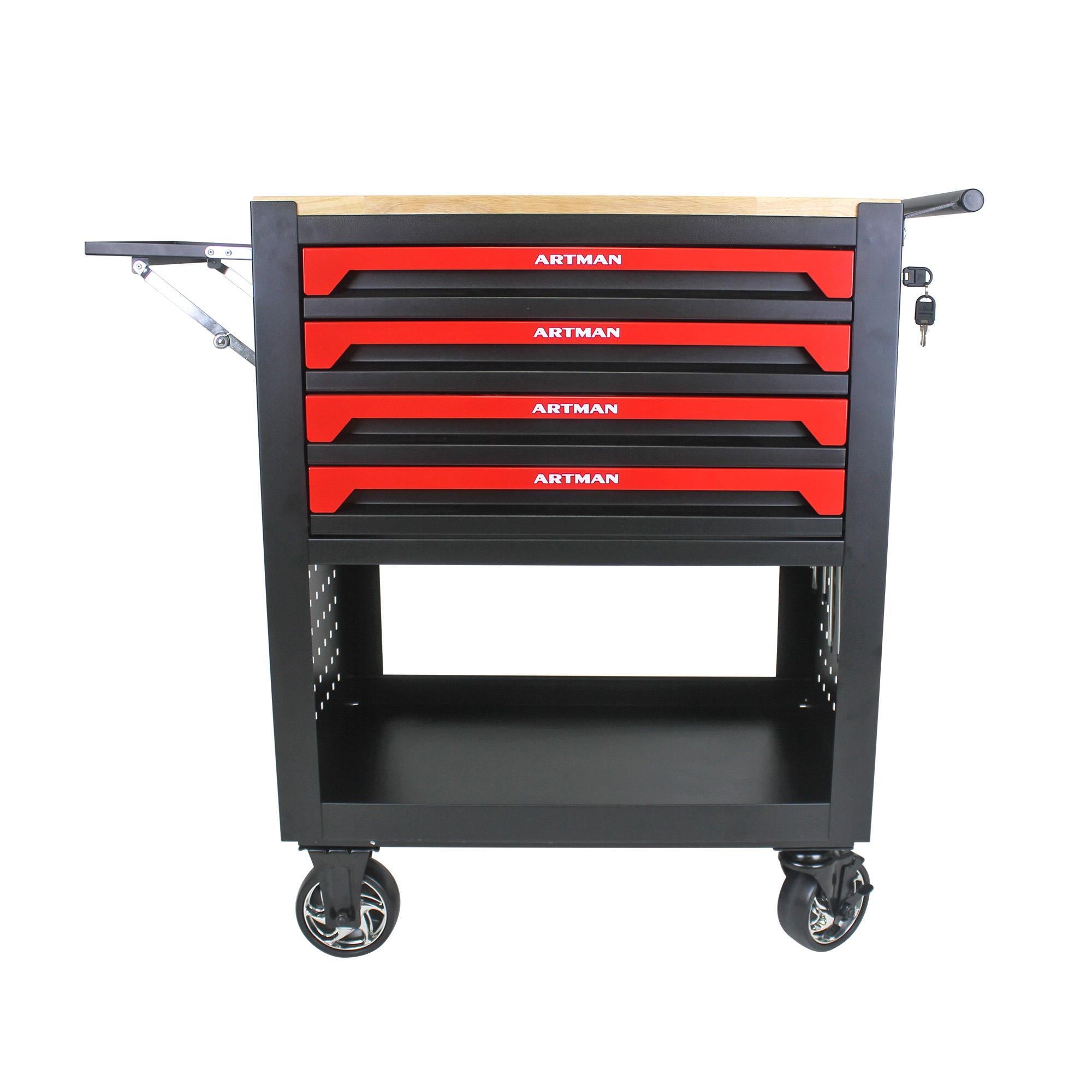 4 Drawer Multi-Purpose Utility Cart With Wheels And Wooden Top