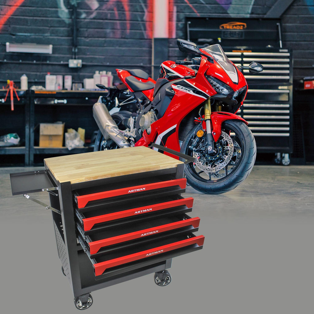 4 Drawer Multi-Purpose Utility Cart With Wheels And Wooden Top