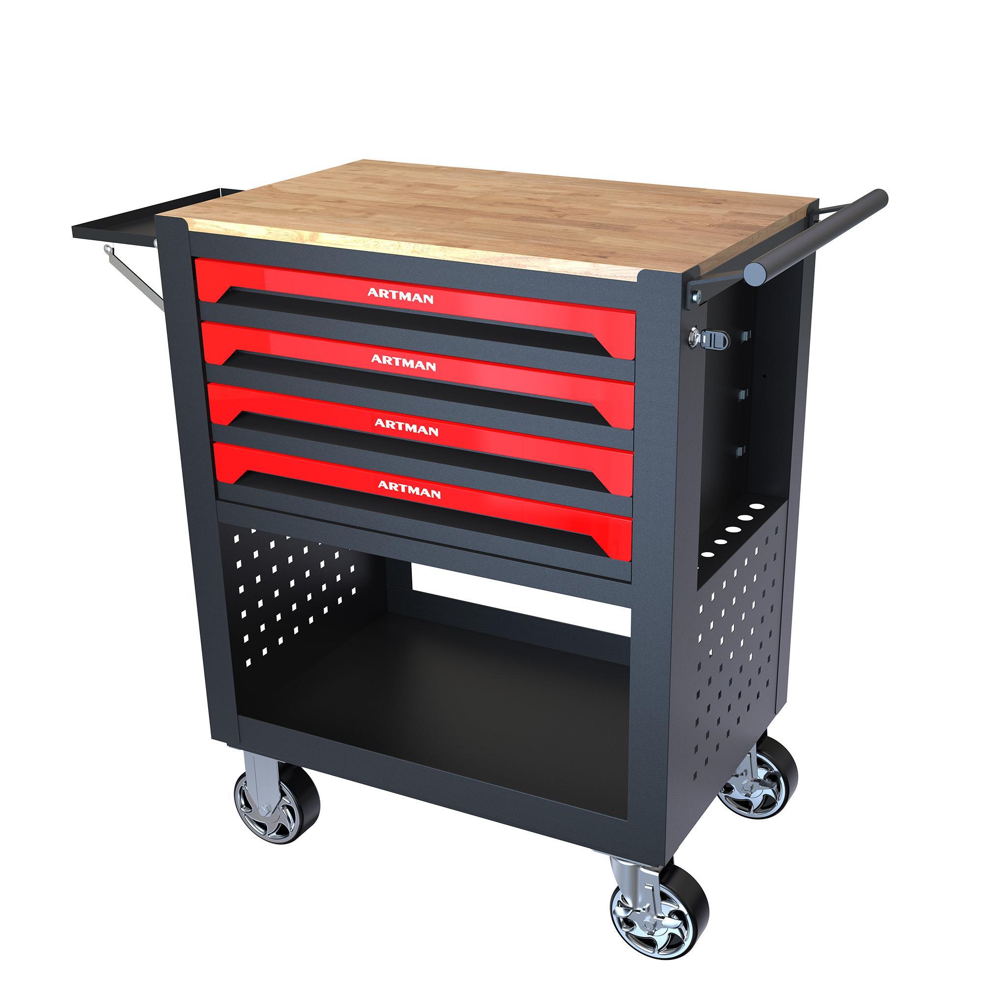 4 Drawer Multi-Purpose Utility Cart With Wheels And Wooden Top